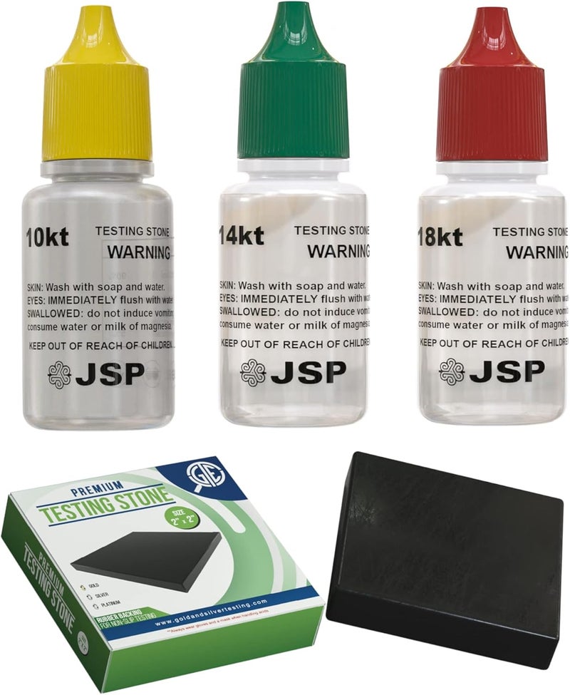 Gemtone Gold Testing Kit 10K 14K 18K Jewelry Test Solutions with Stone & Bamboo Storage Box Detects Real Gold & Precious Metals - Image 1